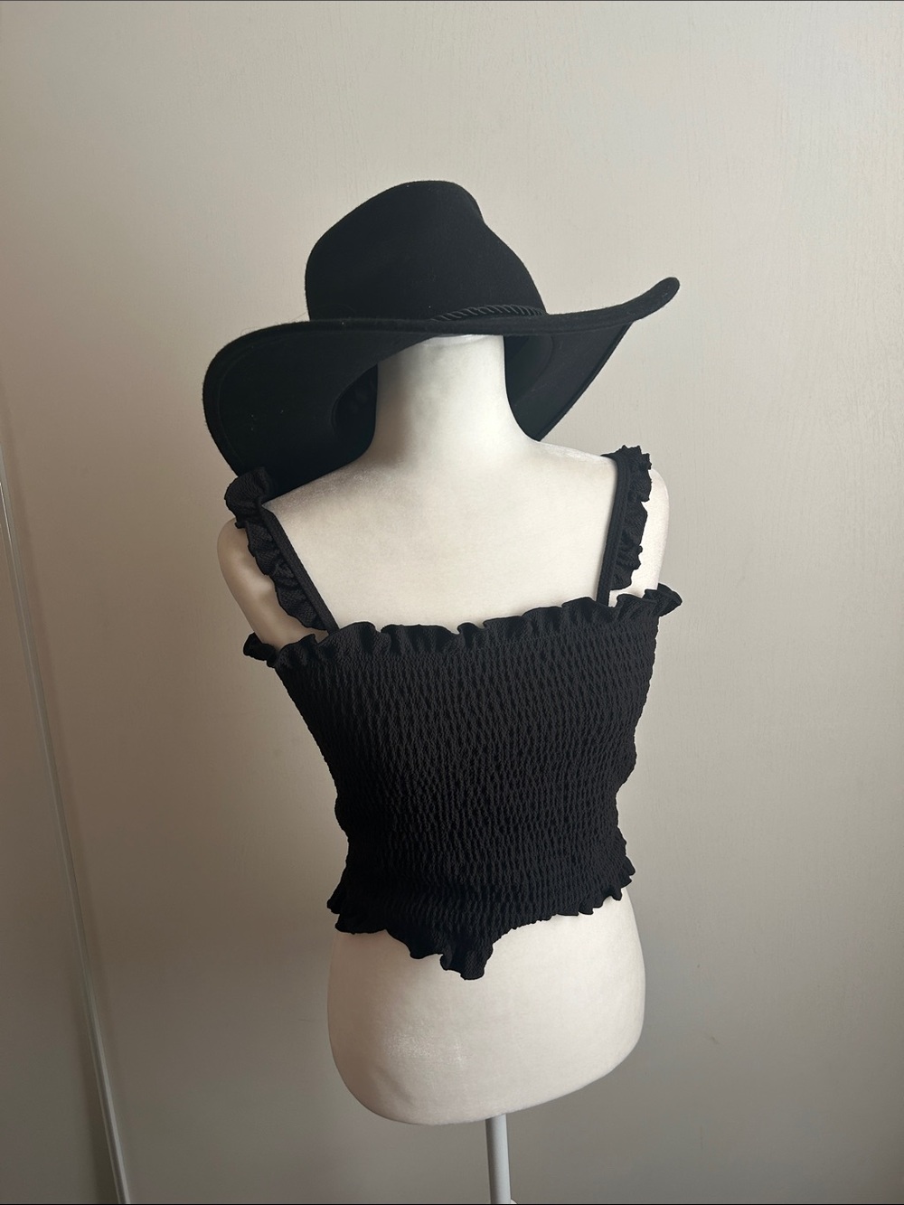 Black Smocked Ruffle swim top/ tank